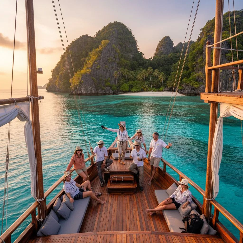 Expedition group approaching pristine Raja Ampat island - Papua tour packages