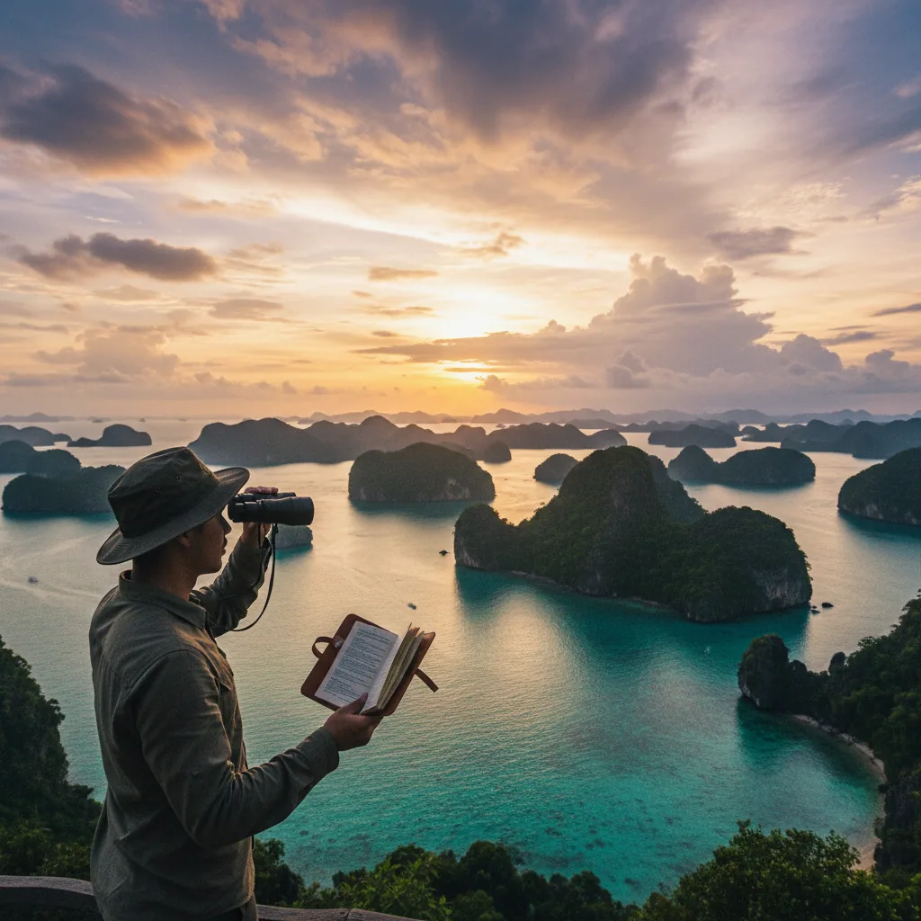 Explorer overlooking Raja Ampat panorama - plan your Papua expedition