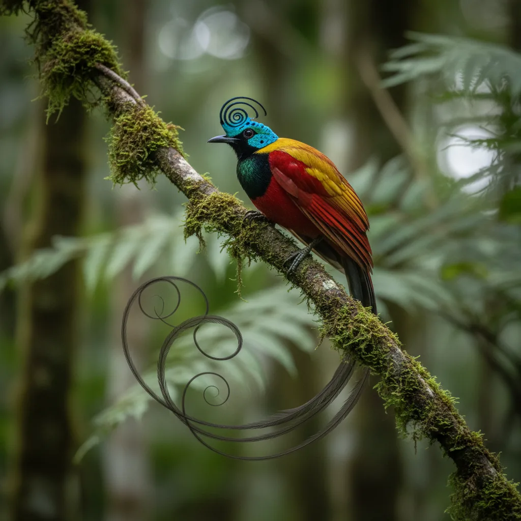 Wilson's Bird of Paradise male courtship display Raja Ampat rainforest